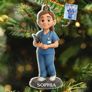 Happy,Christmas,Nurse,Gift For Yourself - Custom Photo 3D Effect Figure Art Nurse - Personalized Custom Shaped Acrylic Ornament
