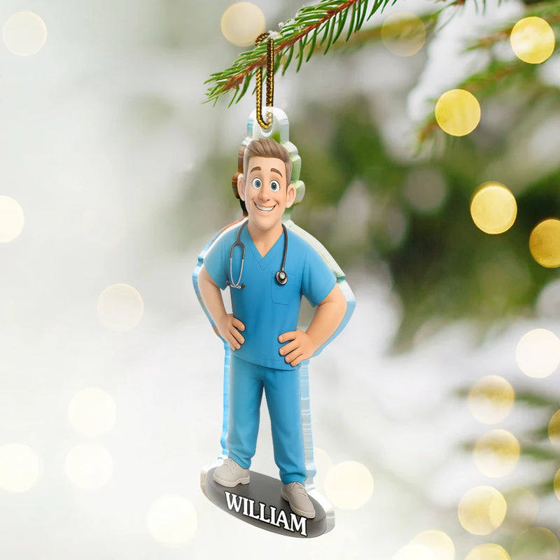 Happy,Christmas,Nurse,Gift For Yourself - Custom Photo 3D Effect Figure Art Nurse - Personalized Custom Shaped Acrylic Ornament