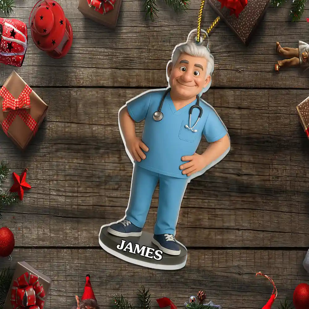 Happy,Christmas,Nurse,Gift For Yourself - Custom Photo 3D Effect Figure Art Nurse - Personalized Custom Shaped Acrylic Ornament
