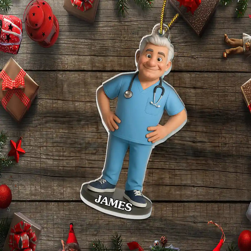 Happy,Christmas,Nurse,Gift For Yourself - Custom Photo 3D Effect Figure Art Nurse - Personalized Custom Shaped Acrylic Ornament