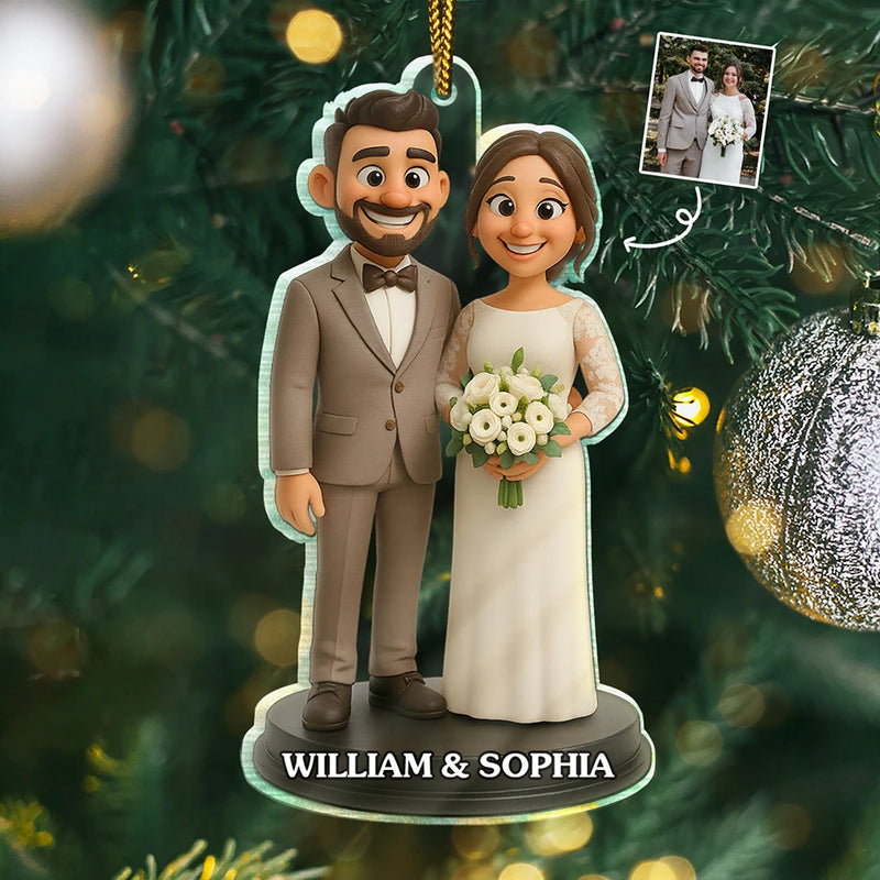 Love,Wedding,Wedding Anniversary,Gift For Couples,Christmas,Married ,Engaged - Custom Photo 3D Effect Figure Art Wedding Couple - Personalized Custom Shaped Acrylic Ornament