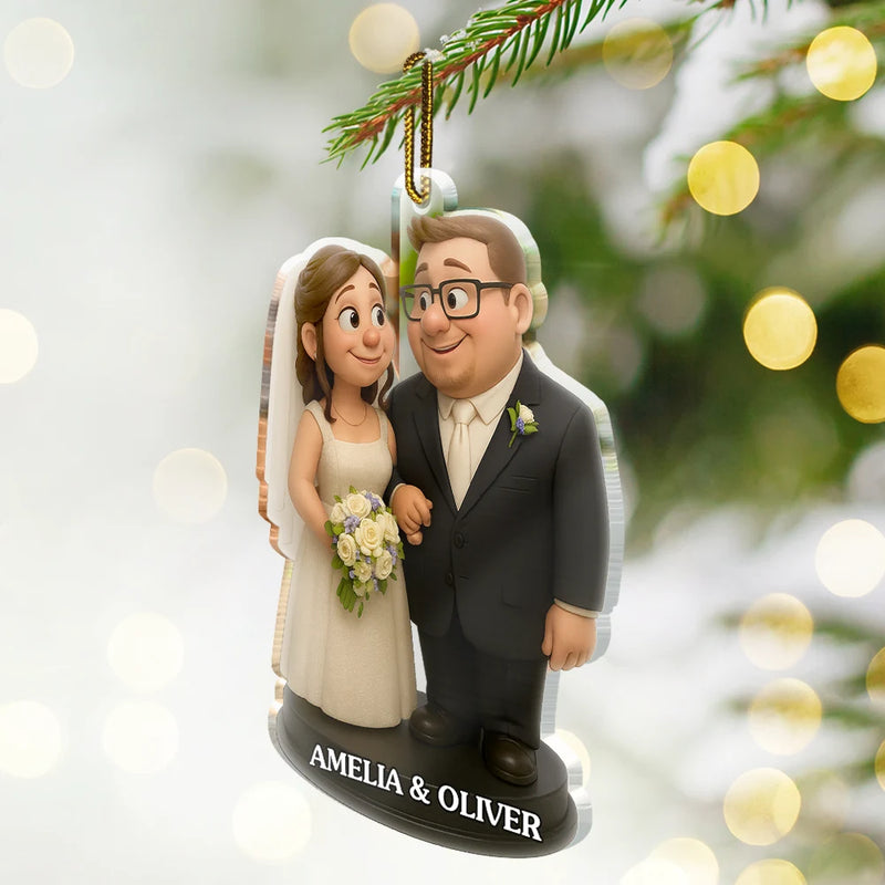 Love,Wedding,Wedding Anniversary,Gift For Couples,Christmas,Married ,Engaged - Custom Photo 3D Effect Figure Art Wedding Couple - Personalized Custom Shaped Acrylic Ornament