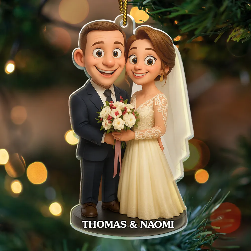 Love,Wedding,Wedding Anniversary,Gift For Couples,Christmas,Married ,Engaged - Custom Photo 3D Effect Figure Art Wedding Couple - Personalized Custom Shaped Acrylic Ornament