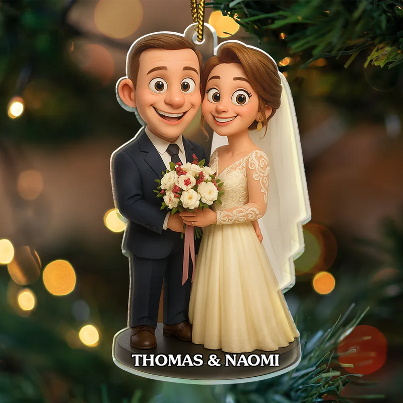 Love,Wedding,Wedding Anniversary,Gift For Couples,Christmas,Married ,Engaged - Custom Photo 3D Effect Figure Art Wedding Couple - Personalized Custom Shaped Acrylic Ornament