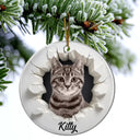Christmas, Happy, Pet Lovers, Dog Lovers, Cat Lovers - Custom Photo 3D Effect Snow Funny Dog Cat Pet - Personalized Circle Ceramic Ornament