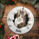 Christmas, Happy, Pet Lovers, Dog Lovers, Cat Lovers - Custom Photo 3D Effect Snow Funny Dog Cat Pet - Personalized Circle Ceramic Ornament