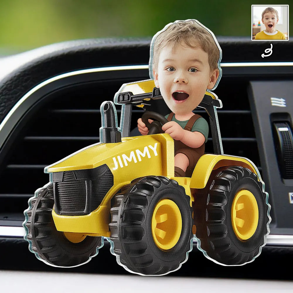 Farm, Gift For Kids, Custom Photo, Happy - Custom Photo 3D Effect Tractor Farmer - Personalized Acrylic Car Vent Clip