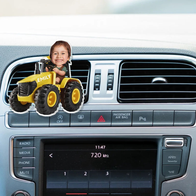 Farm, Gift For Kids, Custom Photo, Happy - Custom Photo 3D Effect Tractor Farmer - Personalized Acrylic Car Vent Clip