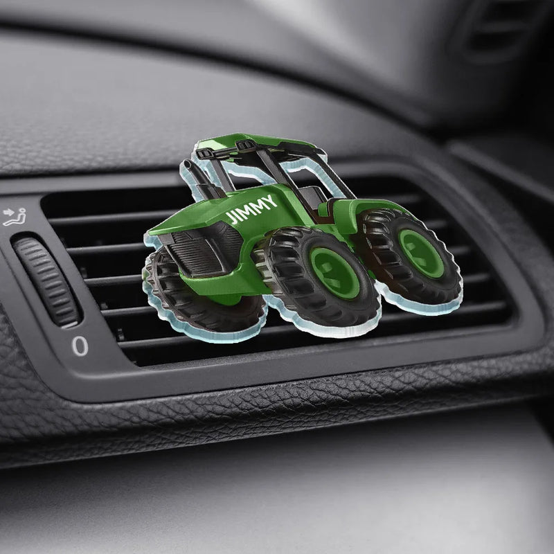Farm, Gift For Kids, Custom Photo, Happy - Custom Photo 3D Effect Tractor Farmer - Personalized Acrylic Car Vent Clip