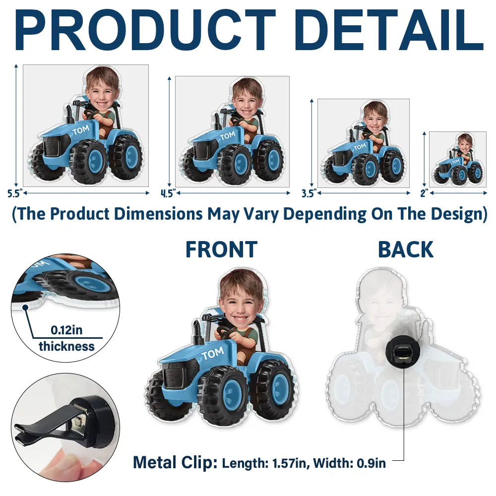 Farm, Gift For Kids, Custom Photo, Happy - Custom Photo 3D Effect Tractor Farmer - Personalized Acrylic Car Vent Clip