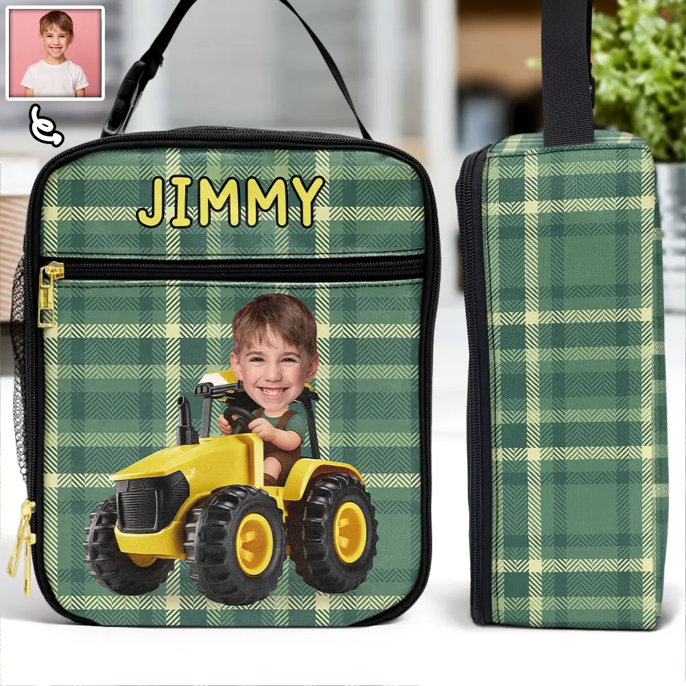 Custom Photo 3D Effect Tractor Farmer - Personalized Kids Lunch Bag