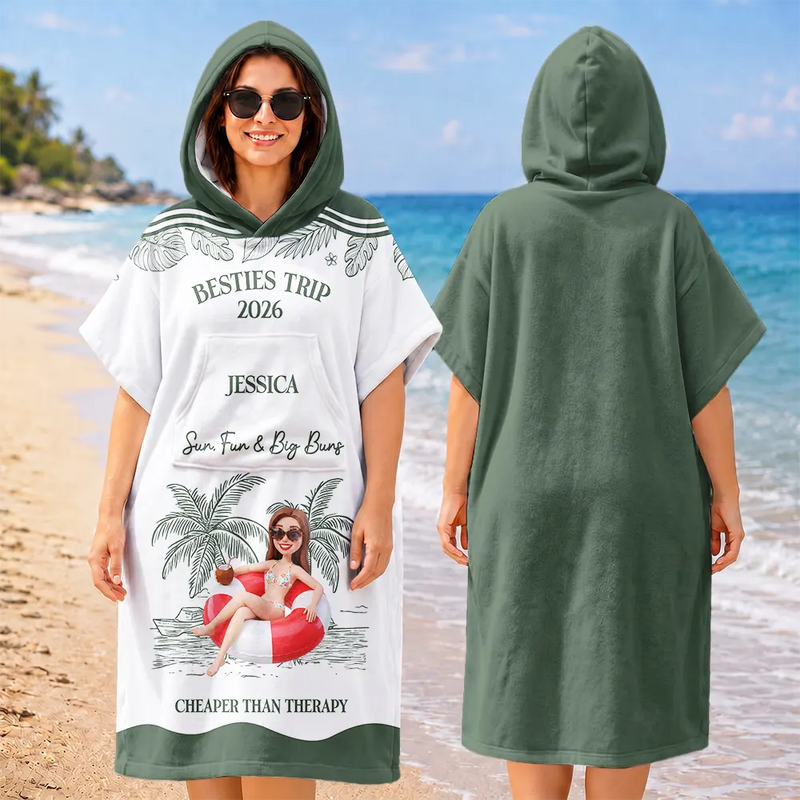 Art Design, Gift For Bestie, Humorous, Beach, Custom Photo, Summer, Photo - Swimming Float 3D Effect - Custom Photo 3D Girls Trip Summer Concept - Personalized Hooded Poncho Towel