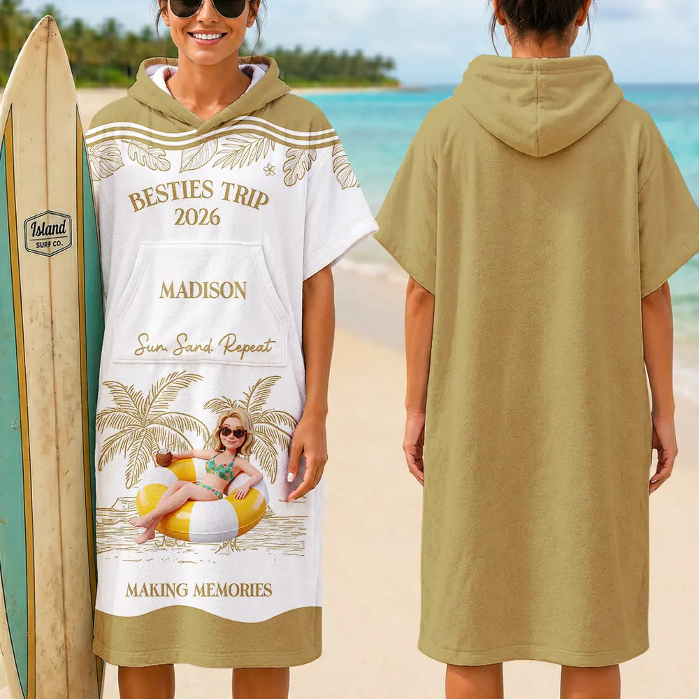 Art Design, Gift For Bestie, Humorous, Beach, Custom Photo, Summer, Photo - Swimming Float 3D Effect - Custom Photo 3D Girls Trip Summer Concept - Personalized Hooded Poncho Towel