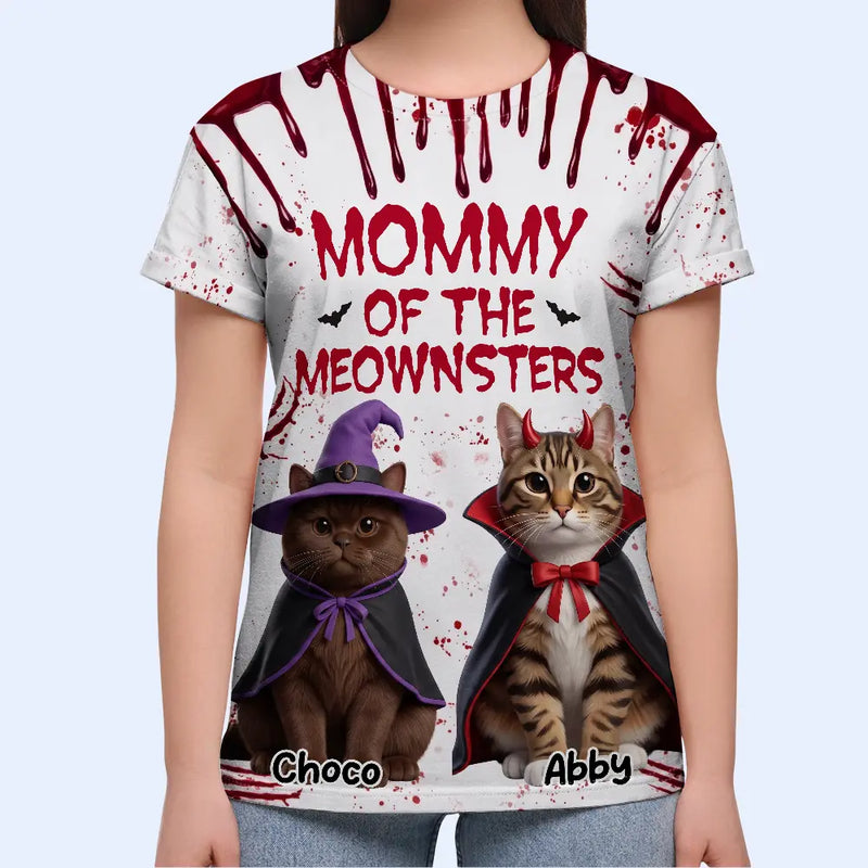 Art Design, Playful, Halloween, Cat Mom, Gift For Mother, Pet Lovers, Photo - Halloween Theme Accessories 3D Cartoon - Custom Photo 3D Halloween Themed Pet Halloween Mommy Daddy Of The Monsters Cats - Personalized Full Print T Shirt