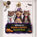 Art Design,Playful,Halloween,Pet Lovers,Photo - Halloween Theme Accessories 3D Cartoon - Custom Photo 3D Halloween Themed Pet Welcome To Haunted House - Personalized Custom Shaped Wood Sign