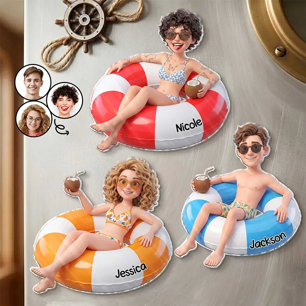 Custom Photo 3D Summer Concept Swimming Float Cruising - Personalized Acrylic Magnet