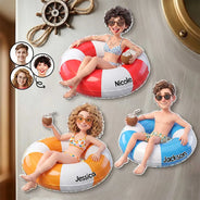 Custom Photo, Art Design, Summer, Family, Cruising, Adorable, Photo - Swimming Float 3D Effect - Custom Photo 3D Summer Concept Swimming Float Cruising - Personalized Acrylic Magnet