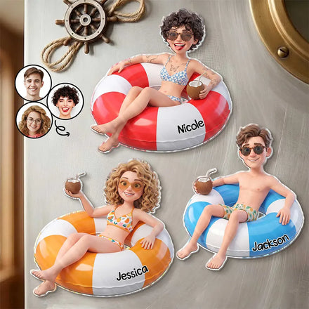 Custom Photo 3D Summer Concept Swimming Float Cruising - Personalized Acrylic Magnet