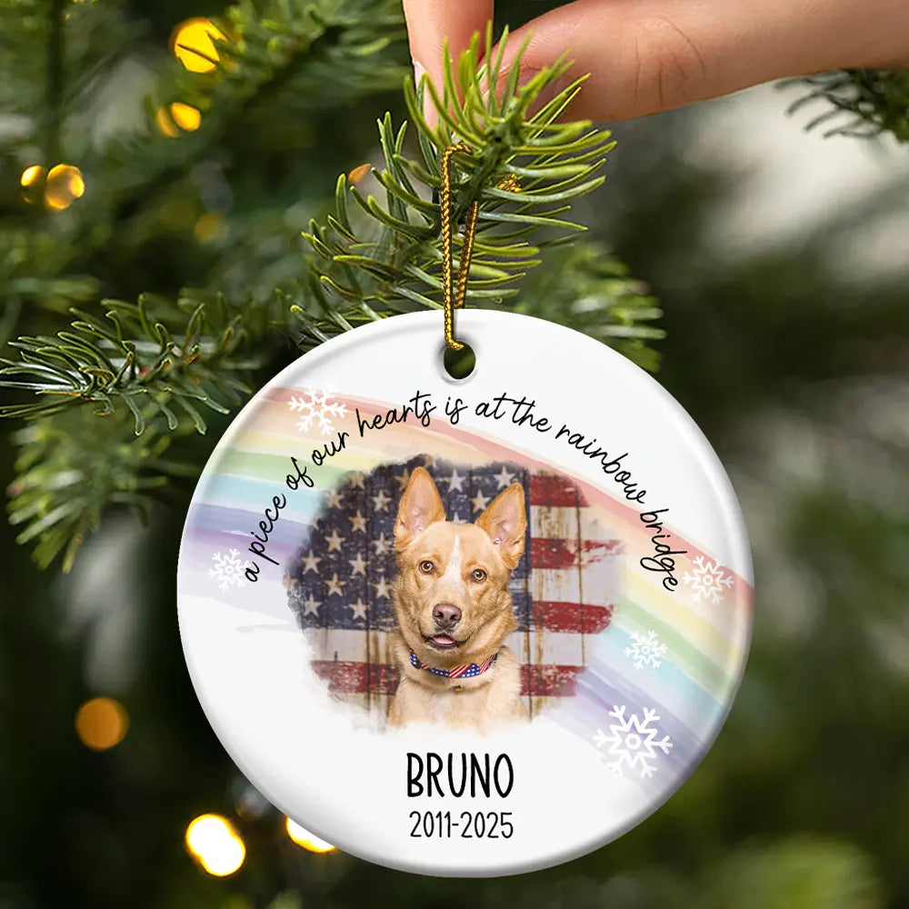 Pet Lovers,Pet Mom,Pet Dad,Pet Couple,Dog Lovers,Dog Mom,Dog Dad,Dog Couple,Cat Lovers,Cat Mom,Cat Dad,Cat Couple,Memorial,Sad,Christmas - Custom Photo A Best Friend Is Never Forgotten - Personalized Circle Ceramic Ornament