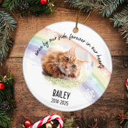 Pet Lovers,Pet Mom,Pet Dad,Pet Couple,Dog Lovers,Dog Mom,Dog Dad,Dog Couple,Cat Lovers,Cat Mom,Cat Dad,Cat Couple,Memorial,Sad,Christmas - Custom Photo A Best Friend Is Never Forgotten - Personalized Circle Ceramic Ornament