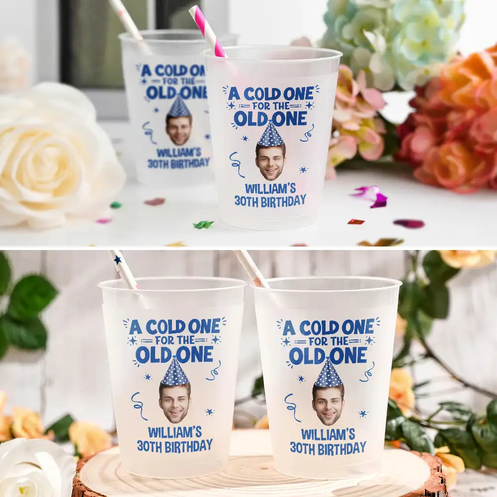 Family,Gift For Bestie,Gift For Men,Gift For Women,Gift For Yourself,Gift For Mother,Gift For Grandpa,Gift For Father,Photo,Humorous - Custom Photo A Cold One For The Old One - Personalized Frosted Cups
