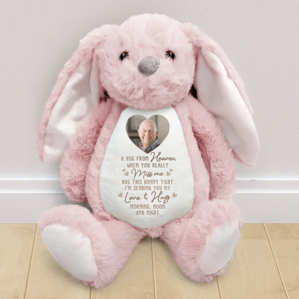 Memorial,Family,Gift For Grandparents,Parents,Sad - Custom Photo A Hug From Heaven - Personalized Soft Toy Bunny