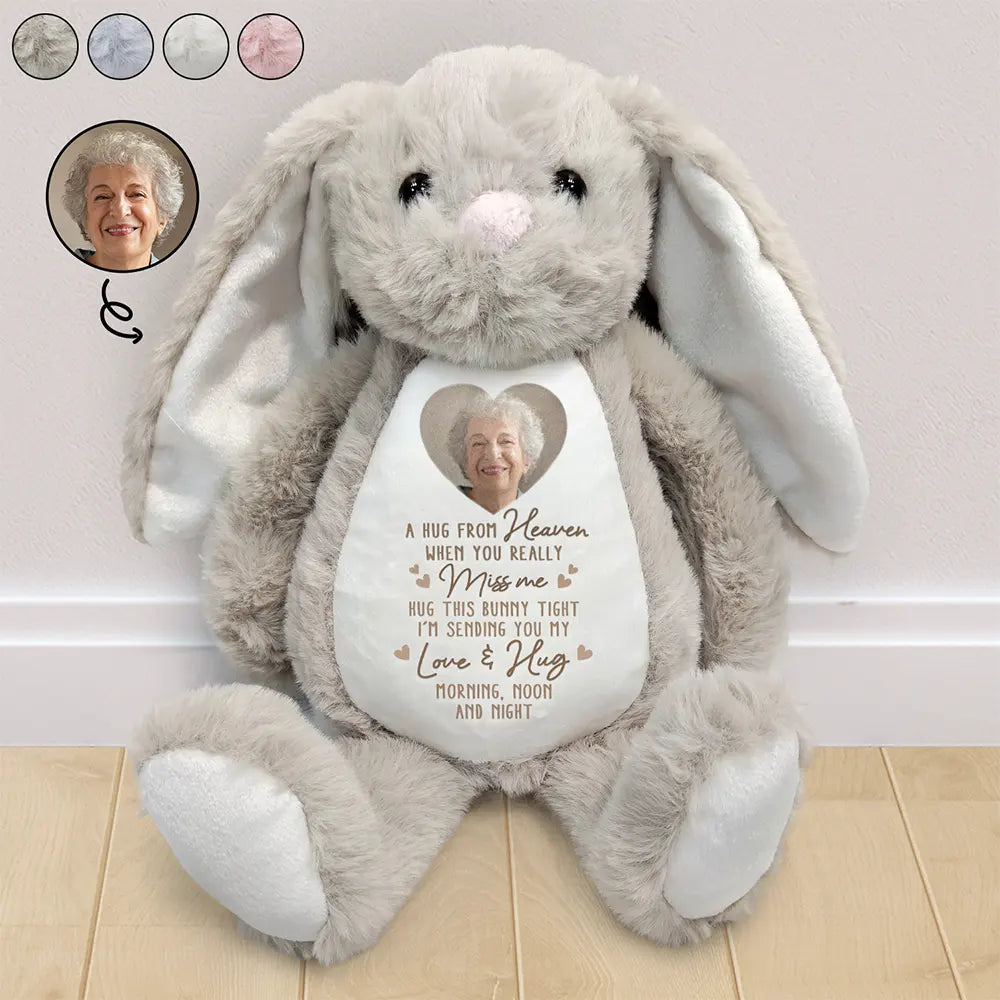 Memorial,Family,Gift For Grandparents,Parents,Sad - Custom Photo A Hug From Heaven - Personalized Soft Toy Bunny