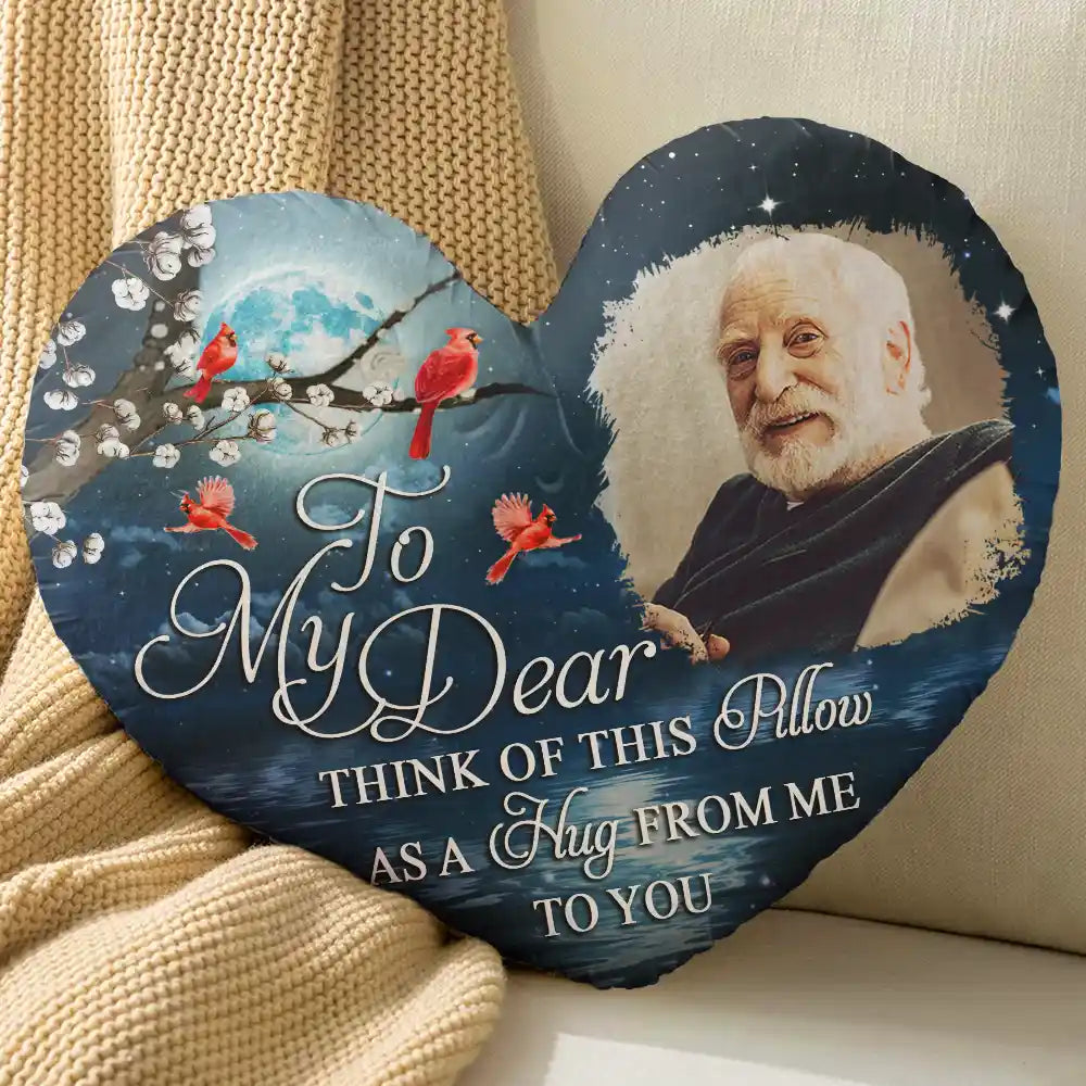 Family, Memorial, Custom Photo, Love - Custom Photo A Hug From Heaven When You Really Miss Me Memorial - Personalized Heart Shaped Pillow