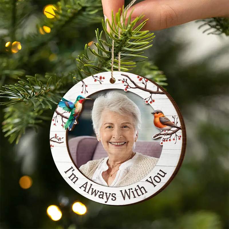 Sad,Memorial,Family,Parents,Gift For Grandparents,Christmas - Custom Photo A Hug Sent From Heaven Memorial - Personalized 2-Layered Wooden Ornament
