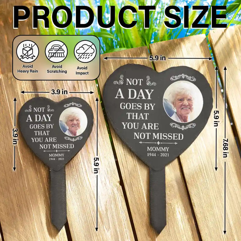 Memorial,Custom Photo,Family,Parents,Gift For Grandparents,Sad - Custom Photo Not A Day Goes By That You Are Not Missed - Personalized Heart Slate Garden Stake