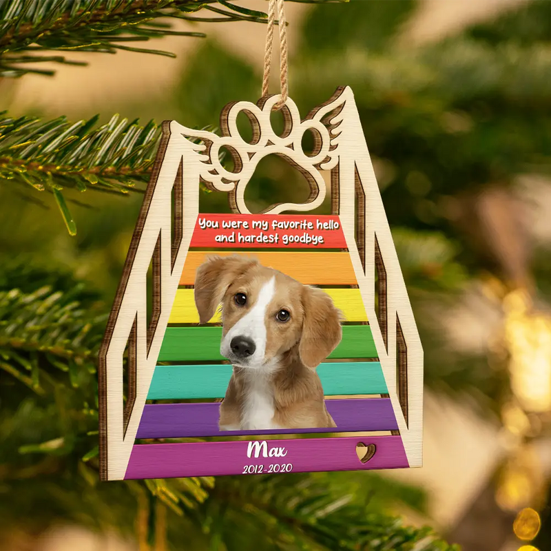 Dog Lovers,Cat Lovers,Pet Lovers,Sad,Memorial - Custom Photo A Piece Of My Heart Is At The Rainbow Bridge - Personalized Custom Shaped Wooden Ornament