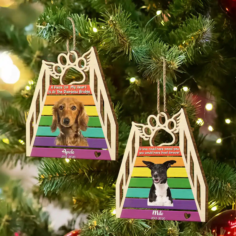 Dog Lovers,Cat Lovers,Pet Lovers,Sad,Memorial - Custom Photo A Piece Of My Heart Is At The Rainbow Bridge - Personalized Custom Shaped Wooden Ornament