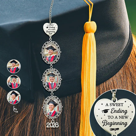 Custom Photo A Sweet Ending To A New Beginning - Personalized Graduation Tassel Charm