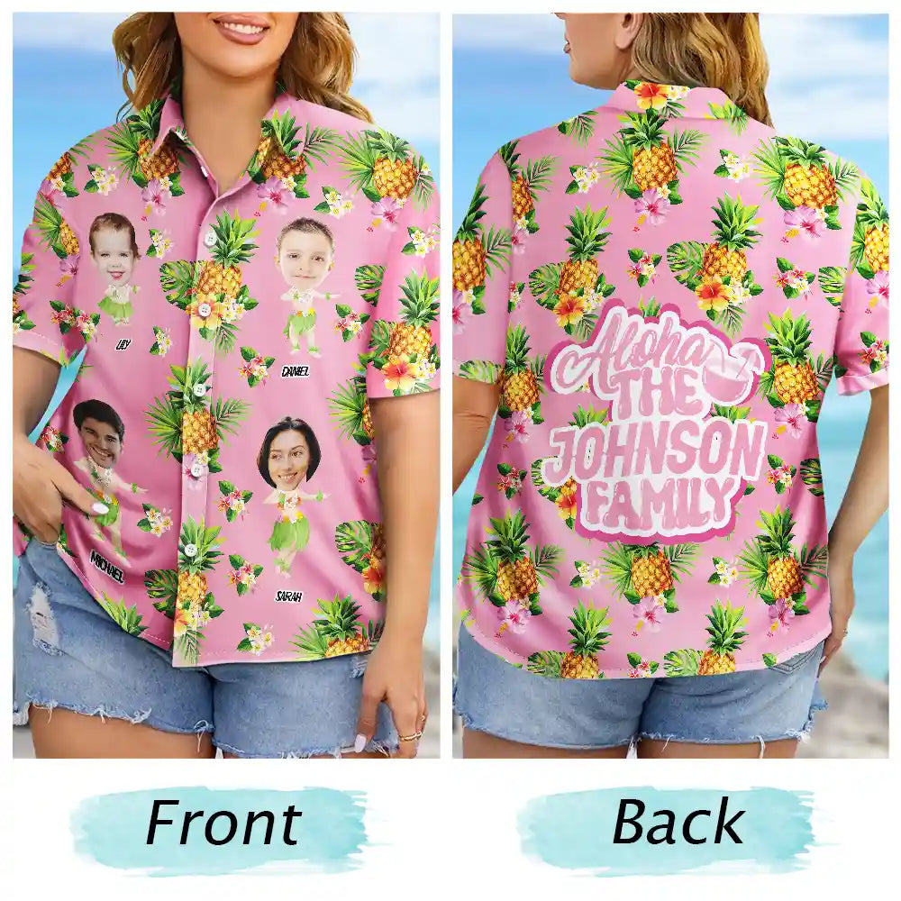 Family, Beach, Summer, Happy, Gift For Bestie, Gift For Yourself, Gift For Women, Gift For Men, Gift For Girlfriend, Gift For Boyfriend, Gift For Couples - Custom Photo Aloha The Family - Personalized Hawaiian Shirt
