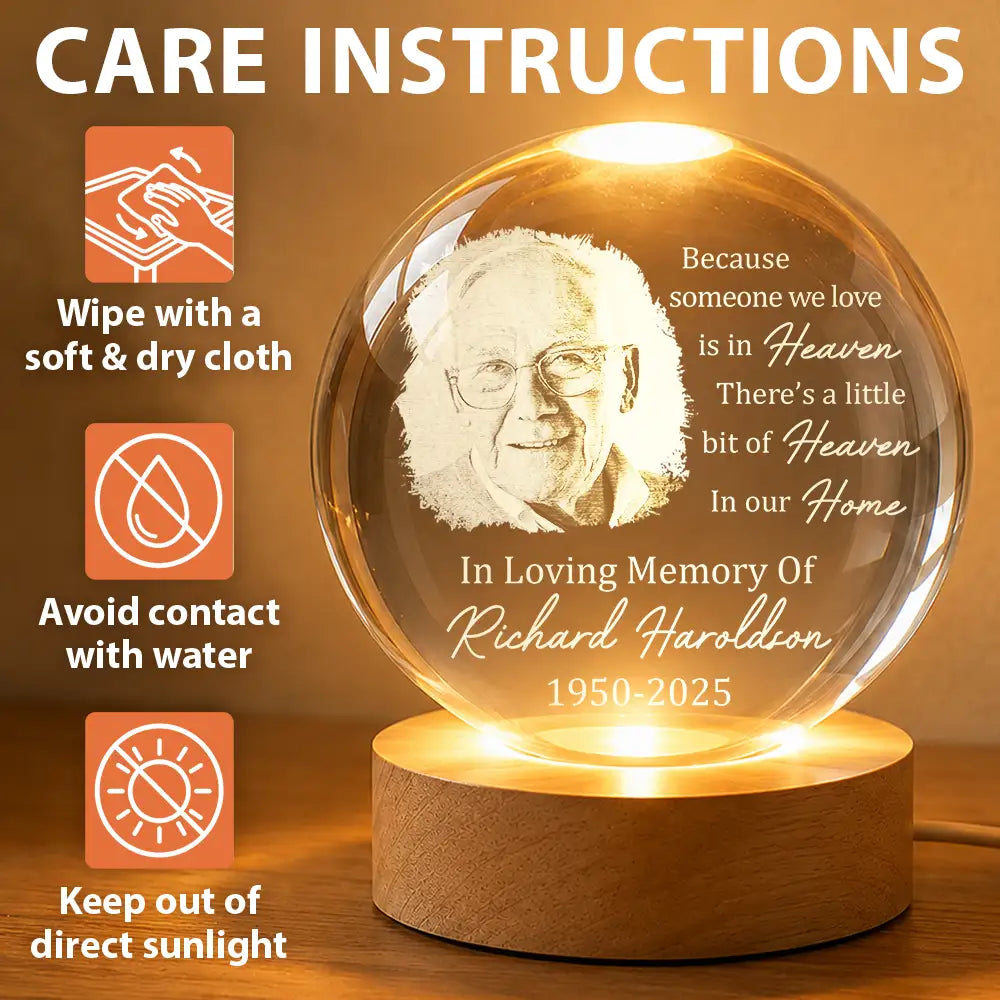 Memorial,Family,Parents,Gift For Grandparents,Sad - Custom Photo Always And Forever In Our Hearts - Personalized Crystal Globe Lamp