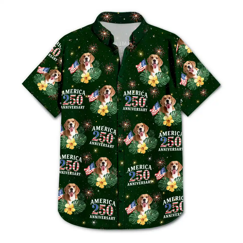 America 250th,Custom Photo,Independence Day,Summer,Pet Lovers,Playful,Remove BG Photo - Custom Photo America 250 Anniversary Dog Cat Pet - Personalized Hawaiian Shirt