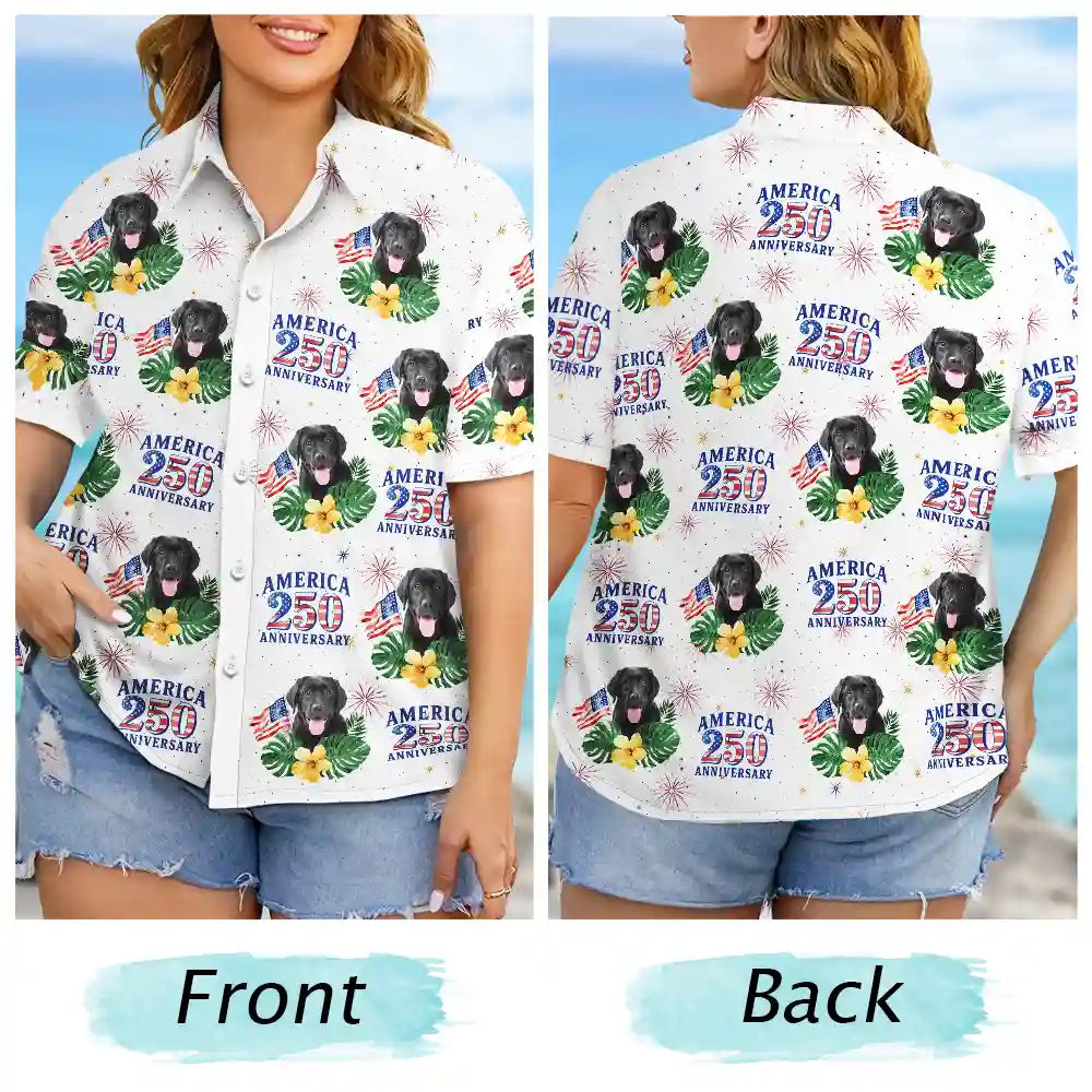 America 250th,Custom Photo,Independence Day,Summer,Pet Lovers,Playful,Remove BG Photo - Custom Photo America 250 Anniversary Dog Cat Pet - Personalized Hawaiian Shirt