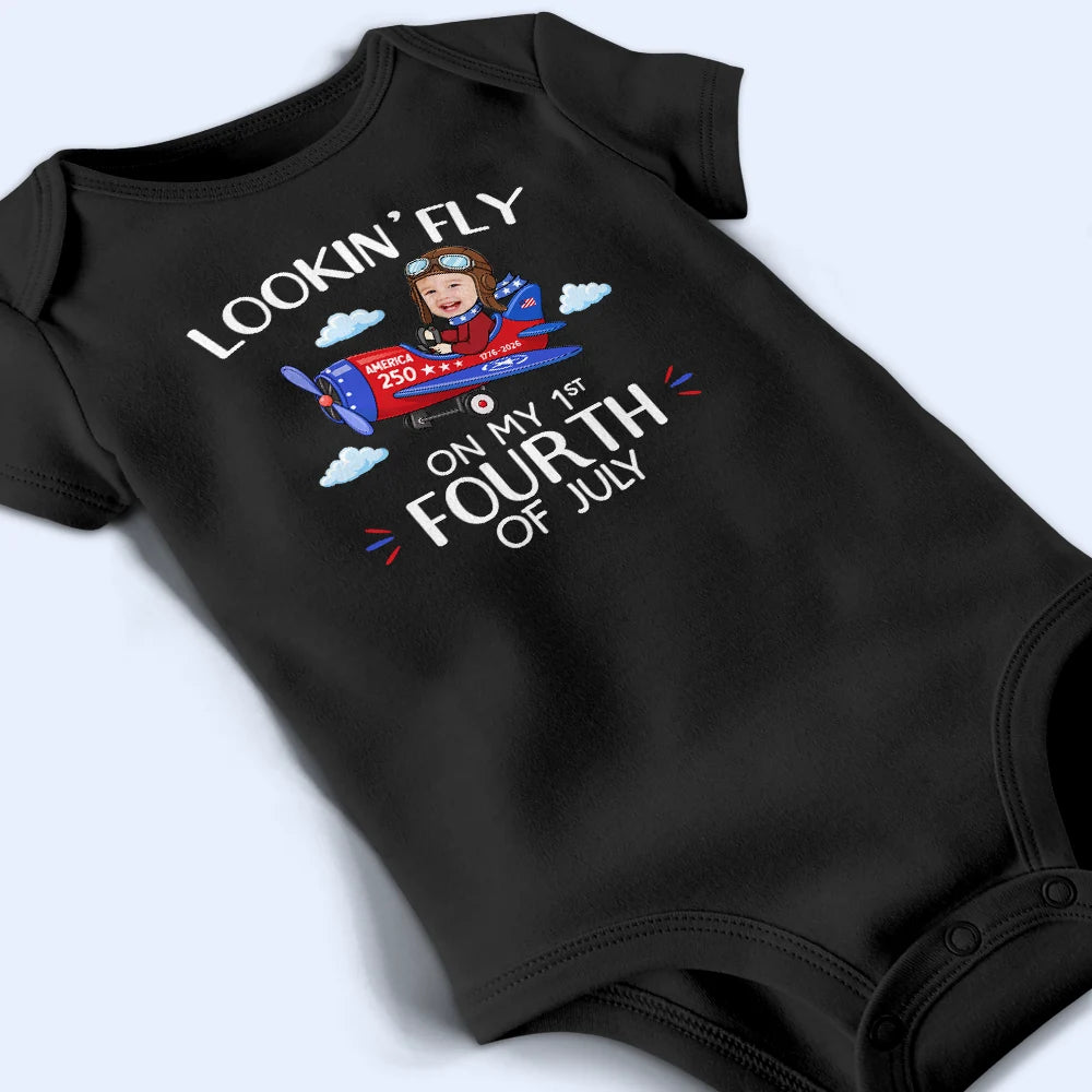 Gift For Kids,Gift For Grandkids,New baby,America 250th,Photo,Playful - Custom Photo America 250 Lookin' Fly Baby - Personalized Baby Onesie