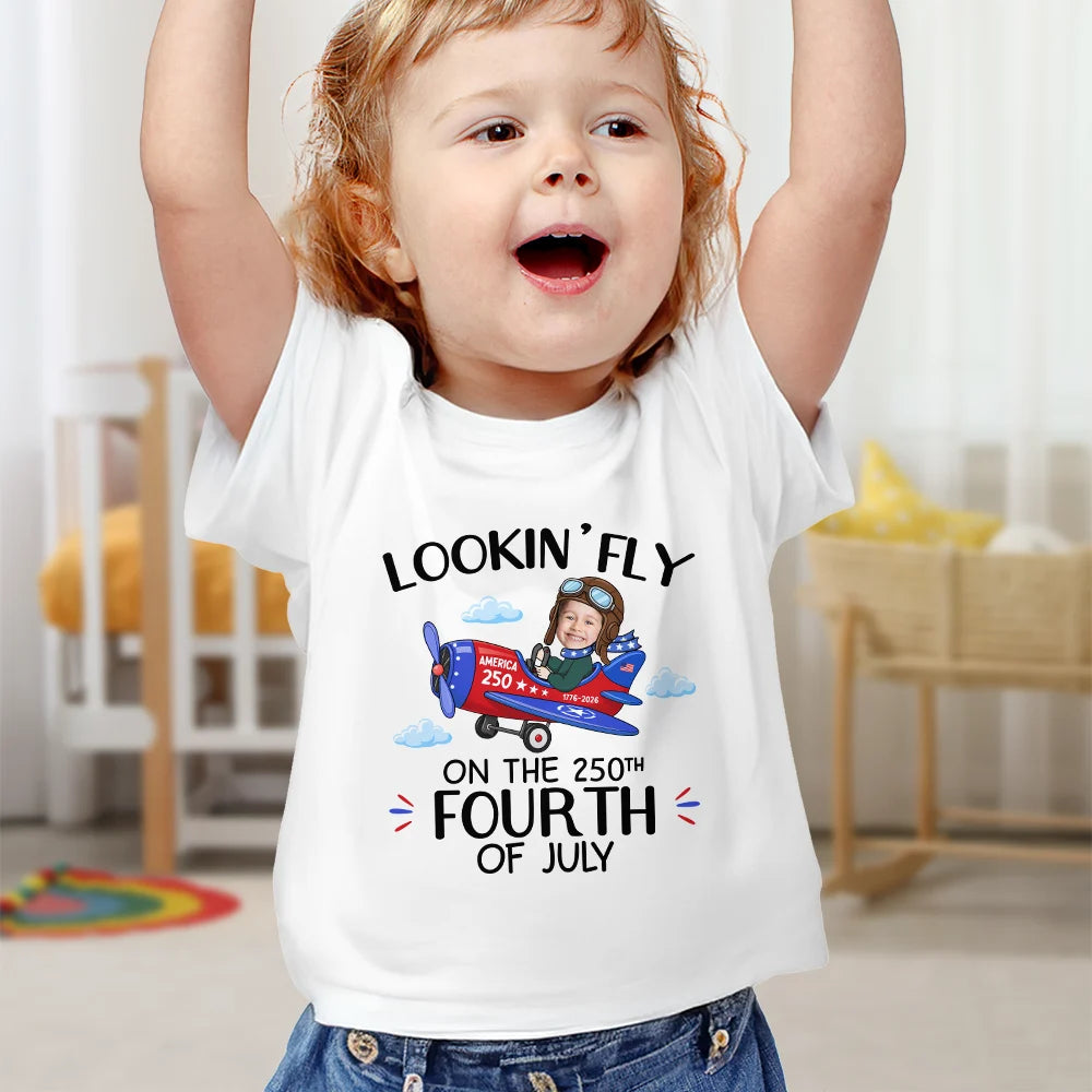 Gift For Kids,Gift For Grandkids,New baby,America 250th,Photo,Playful - Custom Photo America 250 Lookin' Fly Baby - Personalized Baby Onesie
