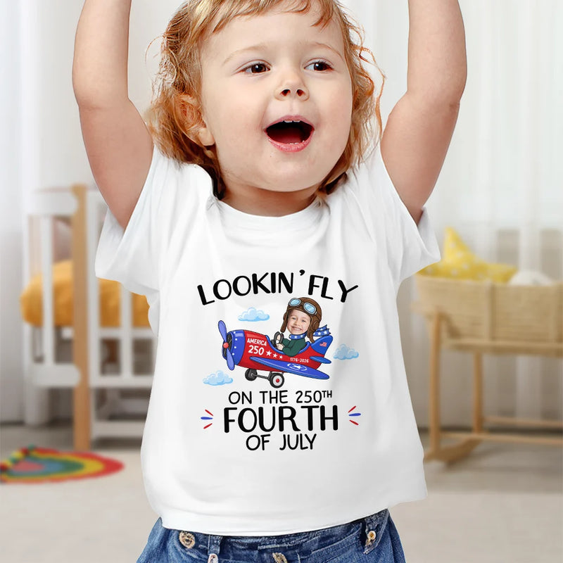 Gift For Kids,Gift For Grandkids,New baby,America 250th,Photo,Playful - Custom Photo America 250 Lookin' Fly Baby - Personalized Baby Onesie