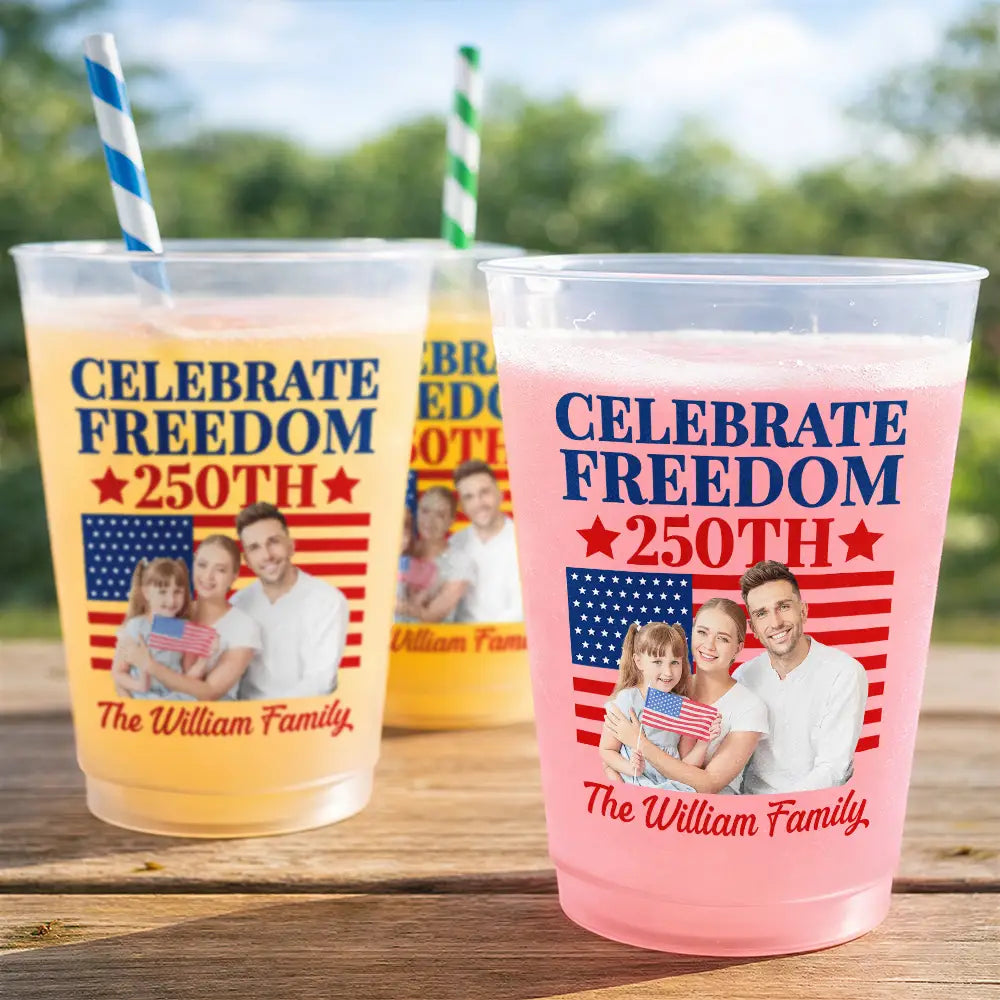 Independence Day,Family,America 250th,Photo,Proud - Custom Photo America 250th Anniversary Proud Family - Personalized Frosted Cups