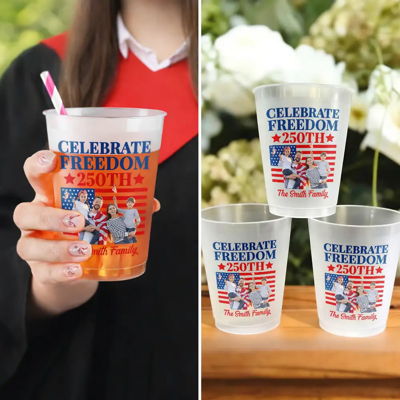 Independence Day,Family,America 250th,Photo,Proud - Custom Photo America 250th Anniversary Proud Family - Personalized Frosted Cups