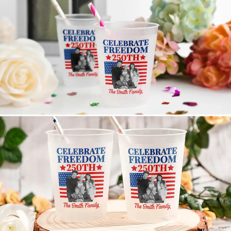 Independence Day,Family,America 250th,Photo,Proud - Custom Photo America 250th Anniversary Proud Family - Personalized Frosted Cups