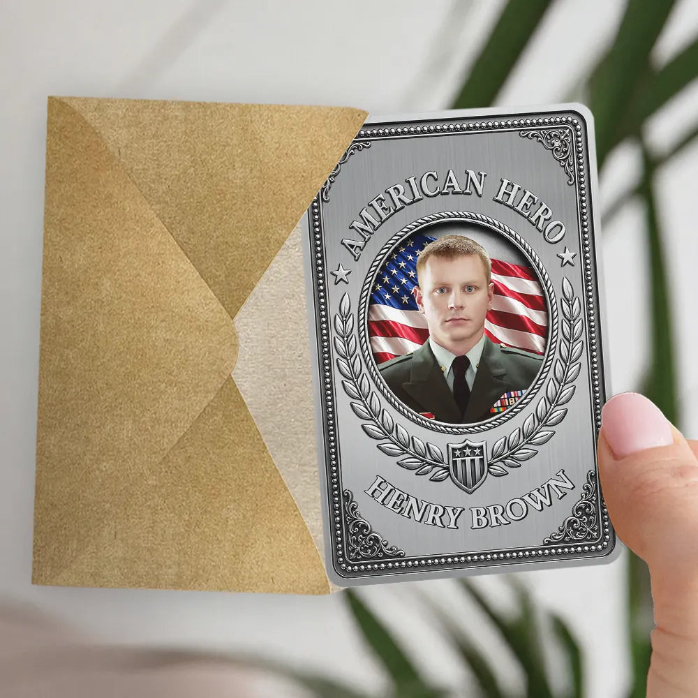 America 250th, Custom Photo, Independence Day, Family, Proud, Remove BG Photo - Custom Photo American Hero 250 Years Of Freedom - Personalized Aluminum Wallet Card