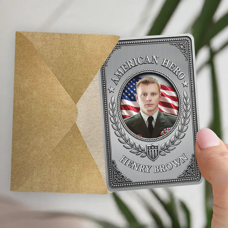 America 250th, Custom Photo, Independence Day, Family, Proud, Remove BG Photo - Custom Photo American Hero 250 Years Of Freedom - Personalized Aluminum Wallet Card