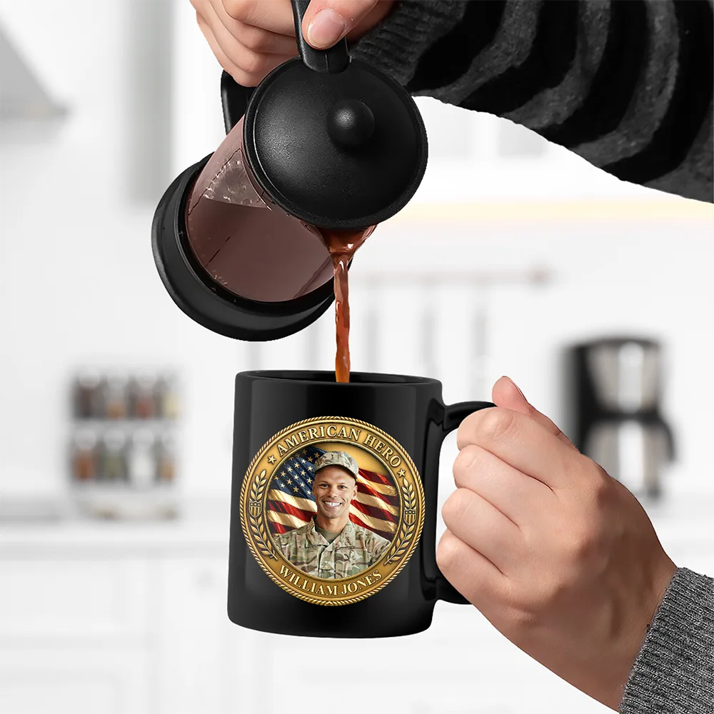 America 250th, Custom Photo, Independence Day, Family, Proud, Remove BG Photo - Custom Photo American Hero 250 Years Of Freedom - Personalized Black Mug