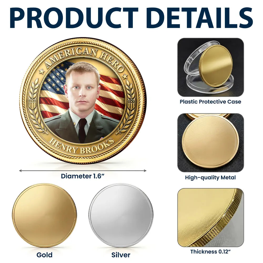 Independence Day,Veteran,Top Market,Photo,Proud - Custom Photo American Hero 250 Years Of Freedom - Personalized Commemorative Keepsake Coin