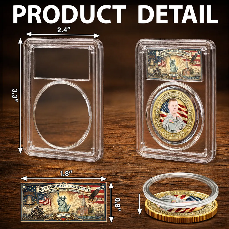 Independence Day,Veteran,Top Market,Photo,Proud - Custom Photo American Hero 250 Years Of Freedom - Personalized Commemorative Keepsake Coin