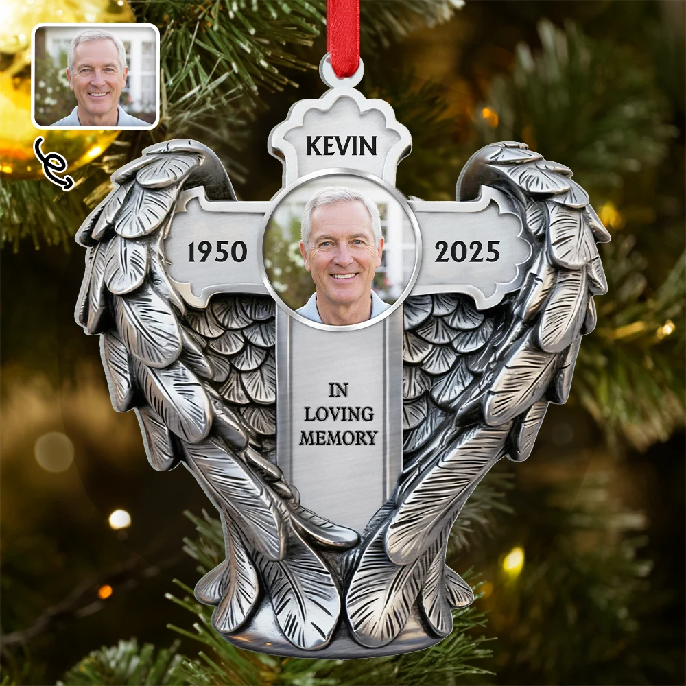 Custom Photo Angel Wings Are Always With You - Personalized Metal Ornament