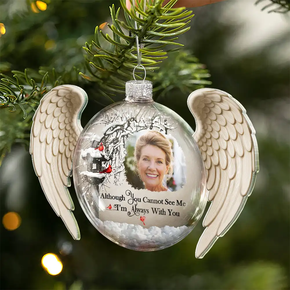 Memorial,Custom Photo,Sad,Christmas - Custom Photo Angel Wings Memorial I Am Always With You - Personalized Custom Shaped Glass Ornament